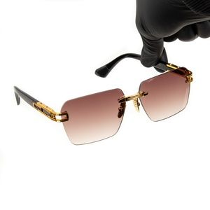 Men's Rimless Gold Frame Burgundy  Gradient Tint Hip Hop Fashion Sunglasses